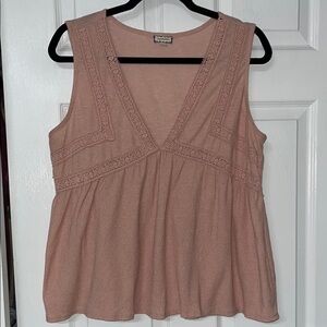Light Pink Smocked V-Neck Sleeveless Tank Top